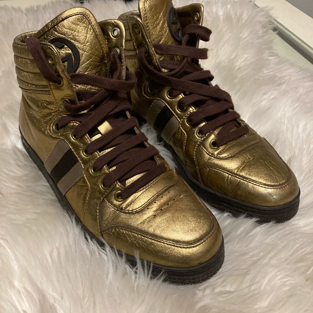 GUCCI 325380 Metallic Bronze Coda High Top Sneakers Ltd. Ed Shoes